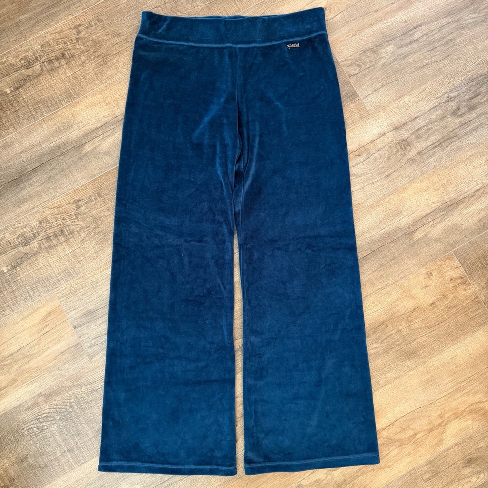 Y2K Hale Bob‎ Velour Sweatpants Womens L Blue Wide Leg Pull On Drape Luxe Lounge